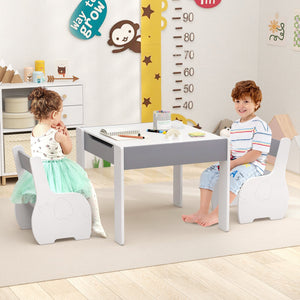 4-in-1 Wooden Activity Kids Table and Chairs with Storage and Detachable Blackboard-Gray view 2