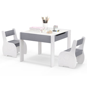 4-in-1 Wooden Activity Kids Table and Chairs with Storage and Detachable Blackboard-Gray view 4