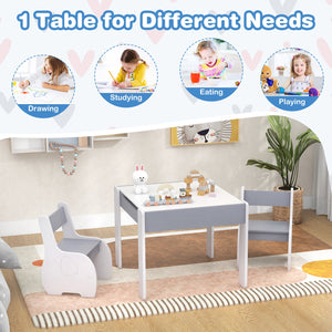 4-in-1 Wooden Activity Kids Table and Chairs with Storage and Detachable Blackboard-Gray view 6