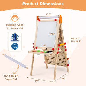 4-in-1 Wooden Kids Art Easel Double-Sided Foldable with Paper Roll and Storage Tray view 3