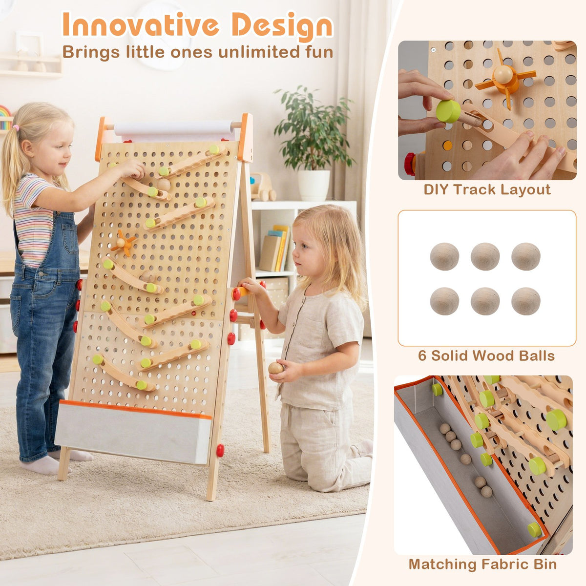 4-in-1 Wooden Kids Art Easel Double-Sided Foldable with Paper Roll and Storage Tray view 8