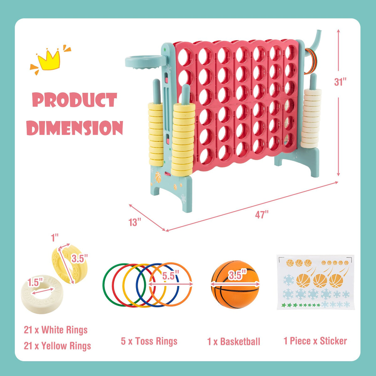 4-in-a-Row Connect Game with Basketball Hoop and Toss Ring-Blue view 4