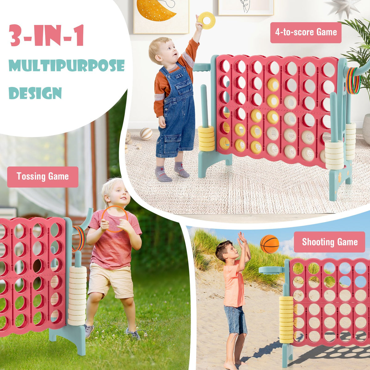 4-in-a-Row Connect Game with Basketball Hoop and Toss Ring-Blue view 5