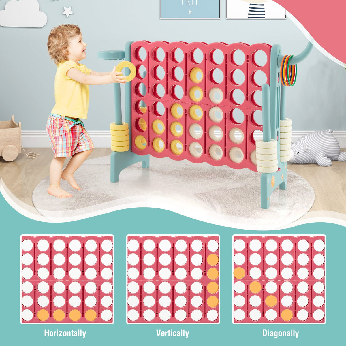 4-in-a-Row Connect Game with Basketball Hoop and Toss Ring-Blue view 6