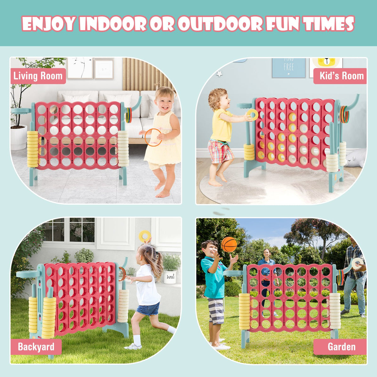 4-in-a-Row Connect Game with Basketball Hoop and Toss Ring-Blue view 9