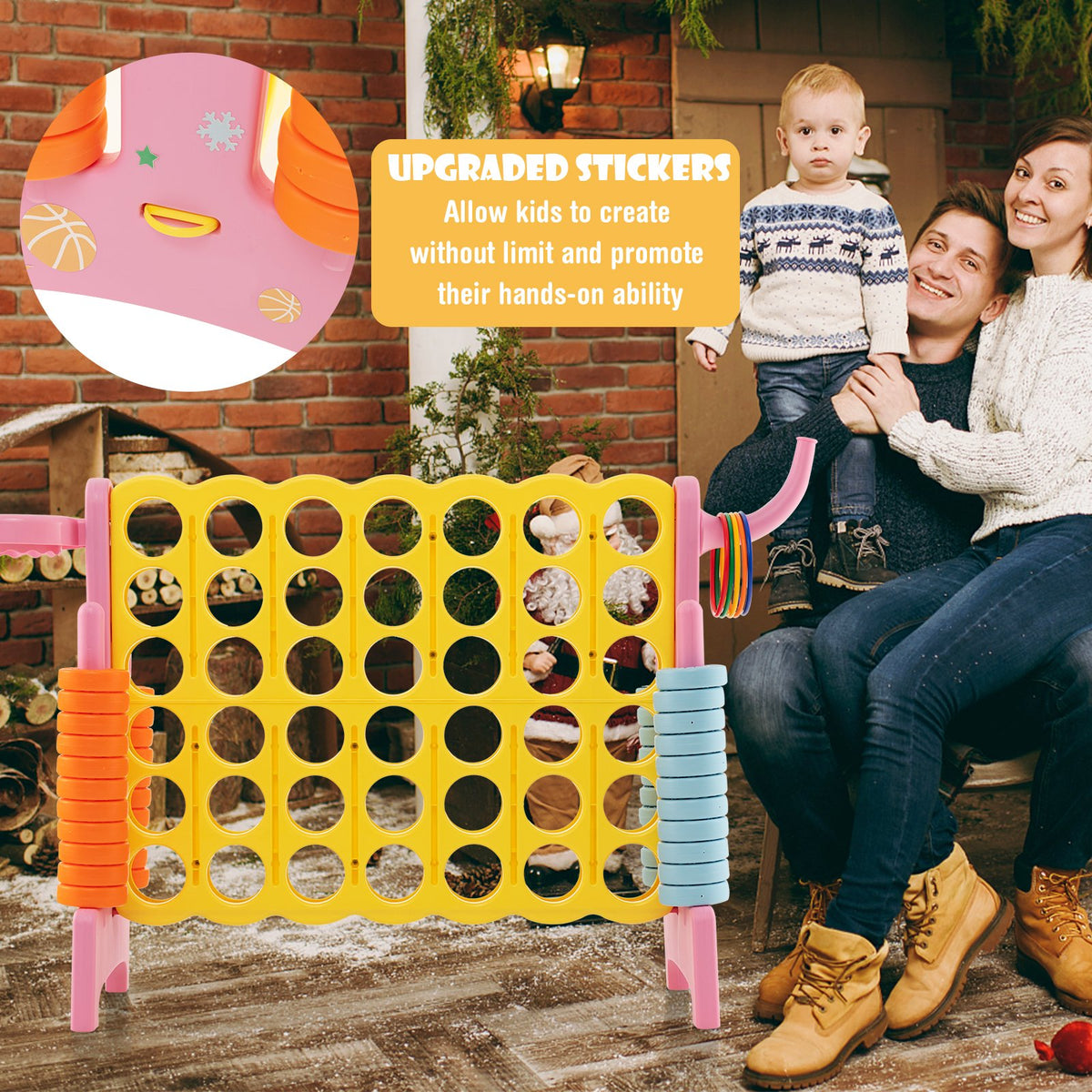 4-in-a-Row Connect Game with Basketball Hoop and Toss Ring-Pink view 2