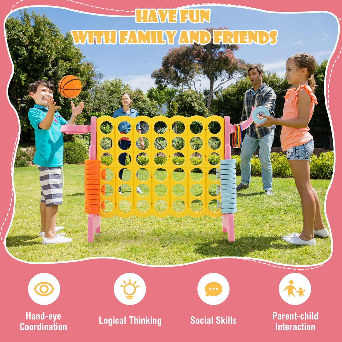 4-in-a-Row Connect Game with Basketball Hoop and Toss Ring-Pink view 5