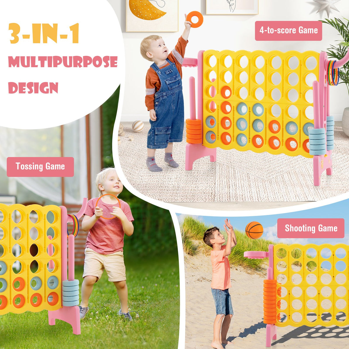 4-in-a-Row Connect Game with Basketball Hoop and Toss Ring-Pink view 6