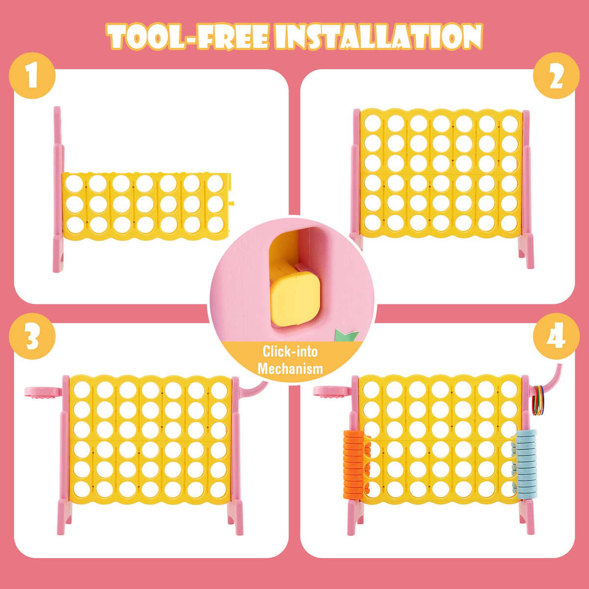 4-in-a-Row Connect Game with Basketball Hoop and Toss Ring-Pink view 7