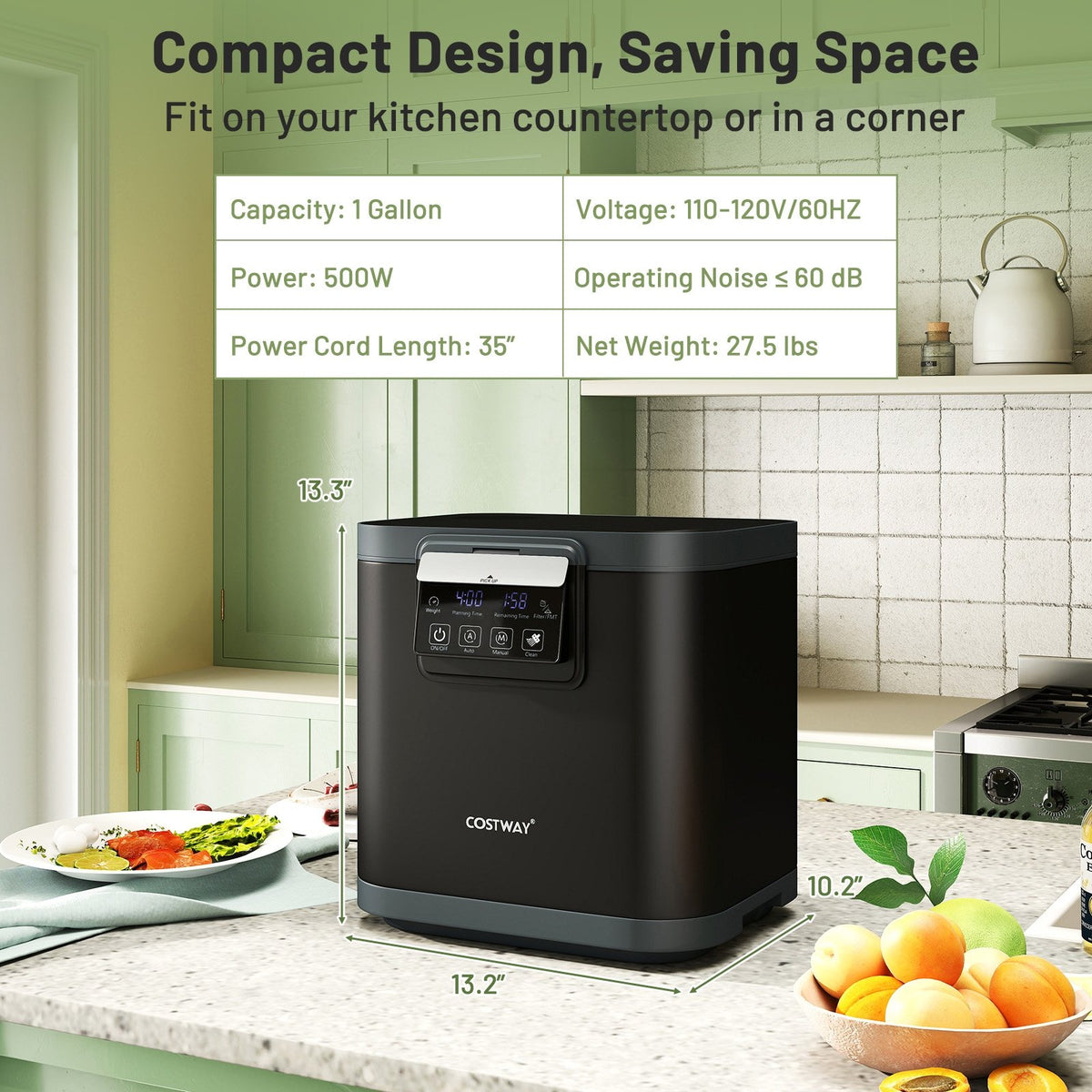 4 L Electric Composter with Lid and LED Display for Kitchen-Black view 3