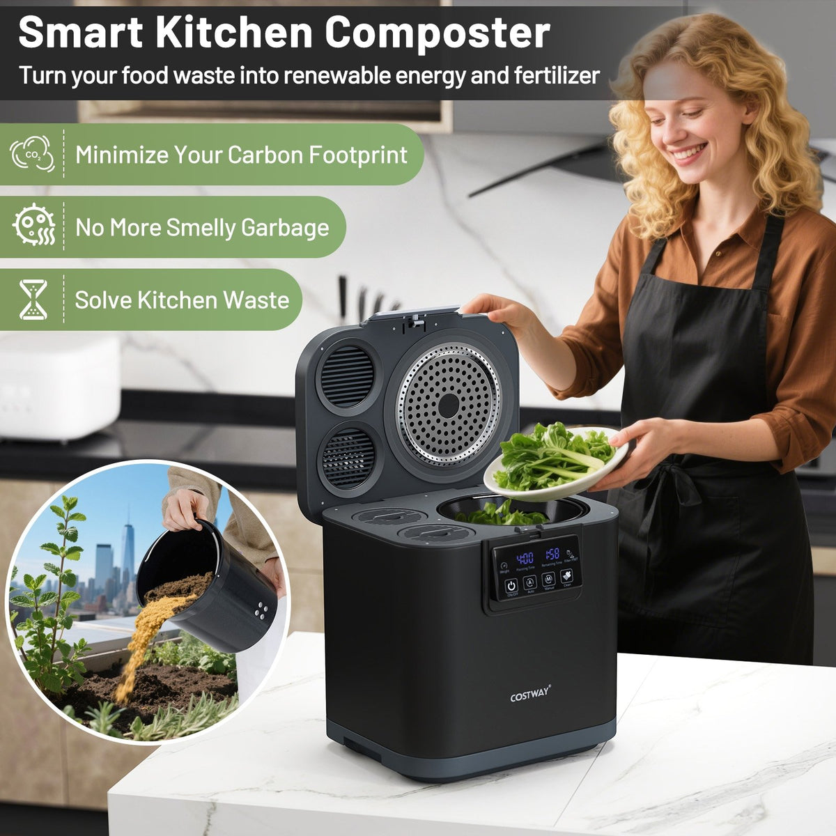 4 L Electric Composter with Lid and LED Display for Kitchen-Black view 7