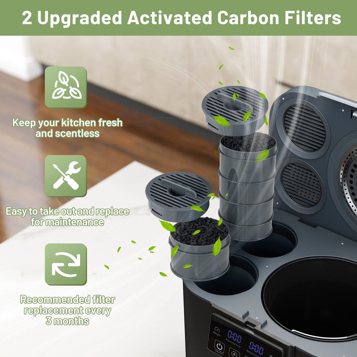 4 L Electric Composter with Lid and LED Display for Kitchen-Black view 8