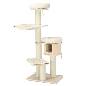 4-Layer 68.5-Inch Wooden Cat Tree Condo Activity Tower with Sisal Posts-Natural view 5