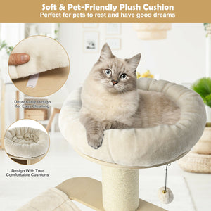 4-Layer 68.5-Inch Wooden Cat Tree Condo Activity Tower with Sisal Posts-Natural view 9