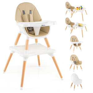 5-in-1 Baby Wooden Convertible High Chair-Khaki
