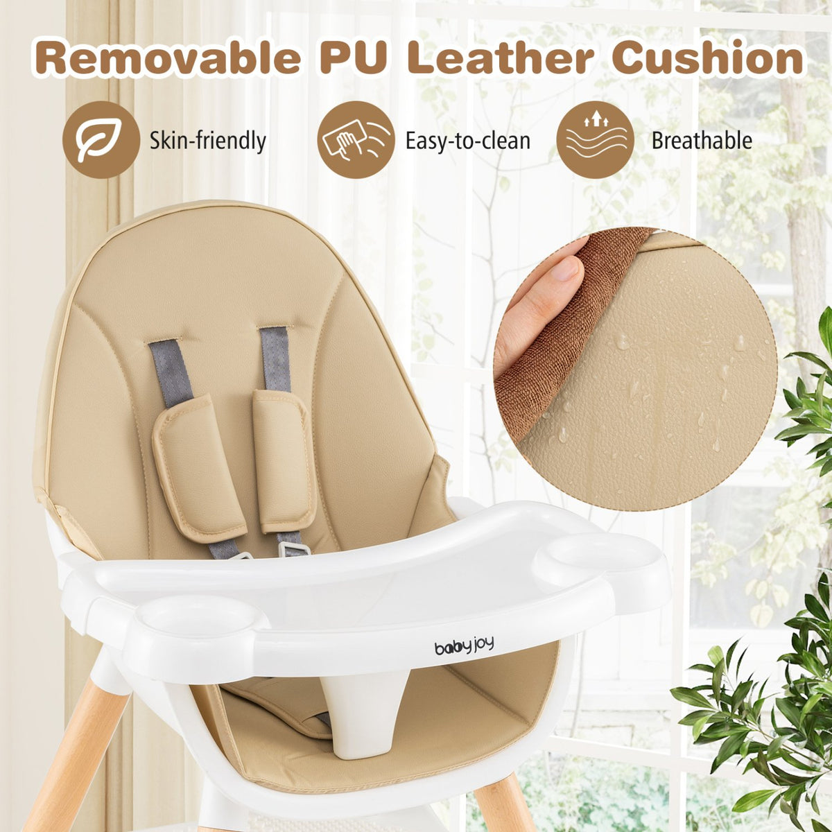 5-in-1 Baby Wooden Convertible High Chair-Khaki view 4