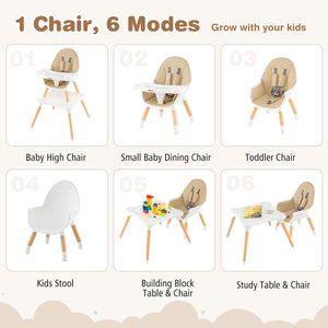 5-in-1 Baby Wooden Convertible High Chair-Khaki view 6