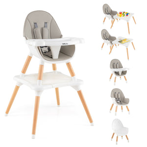 5-in-1 Baby Wooden Convertible High Chair -Gray
