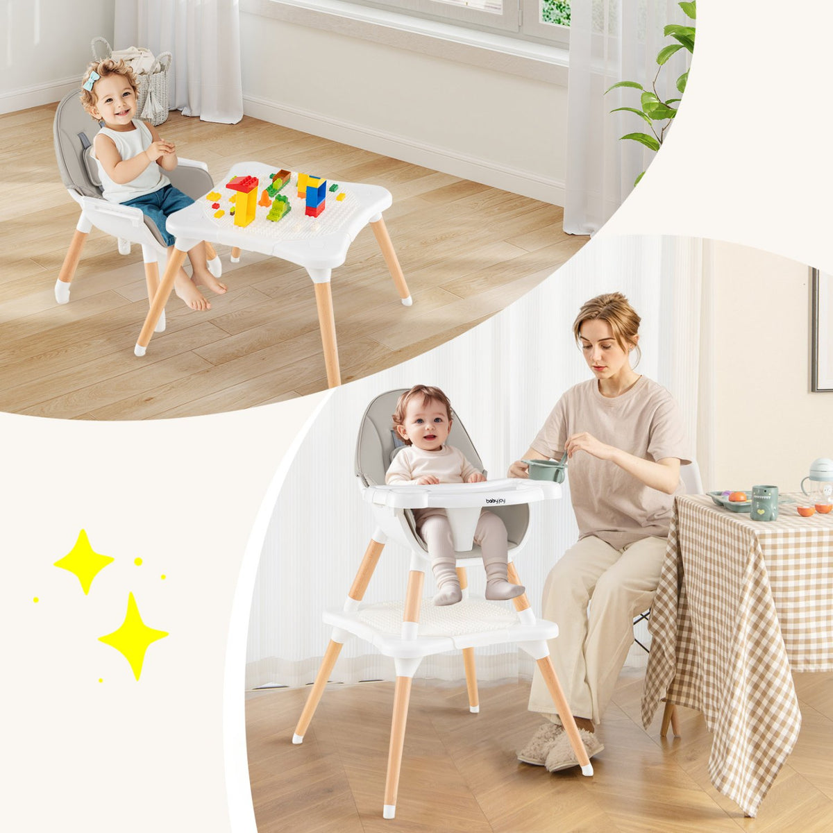 5-in-1 Baby Wooden Convertible High Chair -Gray view 2
