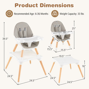 5-in-1 Baby Wooden Convertible High Chair -Gray view 3