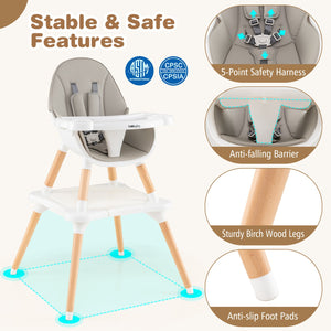 5-in-1 Baby Wooden Convertible High Chair -Gray view 4