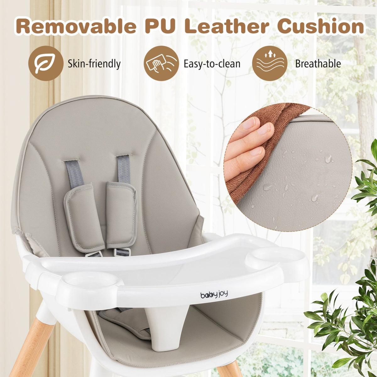 5-in-1 Baby Wooden Convertible High Chair -Gray view 8