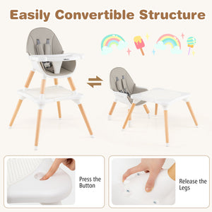 5-in-1 Baby Wooden Convertible High Chair -Gray view 9
