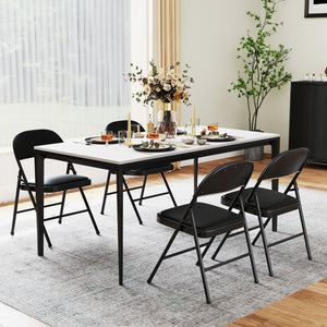 4 Pack Folding Chairs with Metal Frame and PVC Leather for Indoor Outdoor-Black view 2