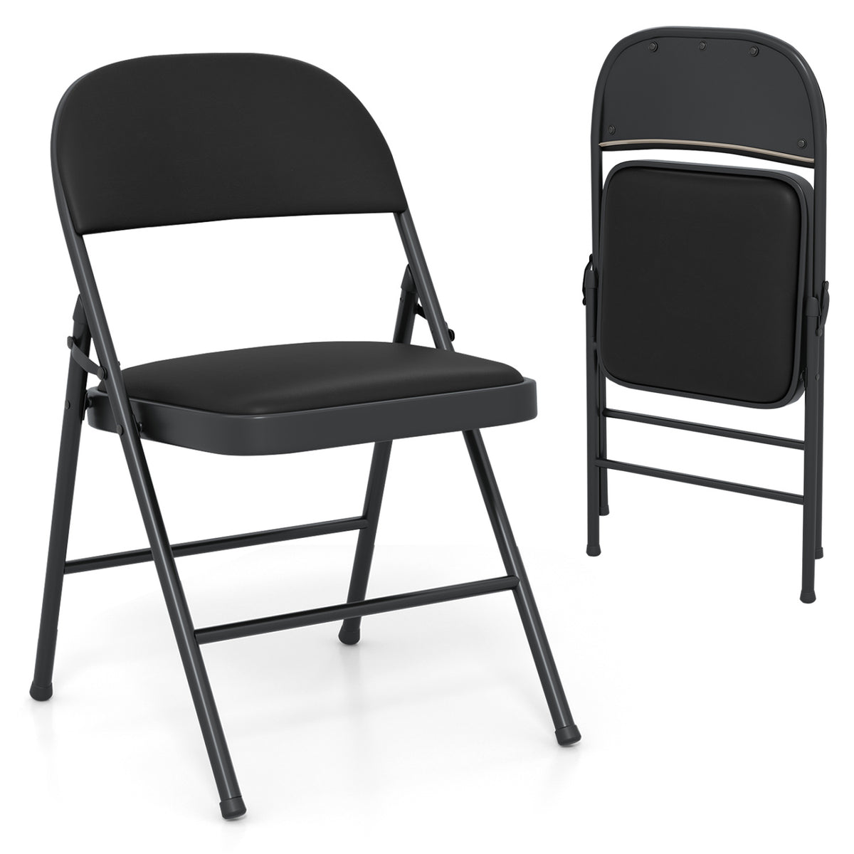 4 Pack Folding Chairs with Metal Frame and PVC Leather for Indoor Outdoor-Black view 4