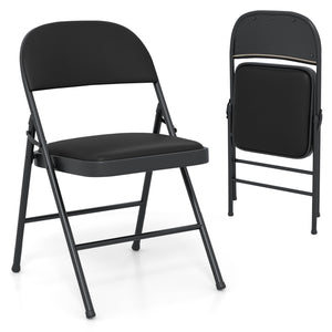 4 Pack Folding Chairs with Metal Frame and PVC Leather for Indoor Outdoor-Black view 4