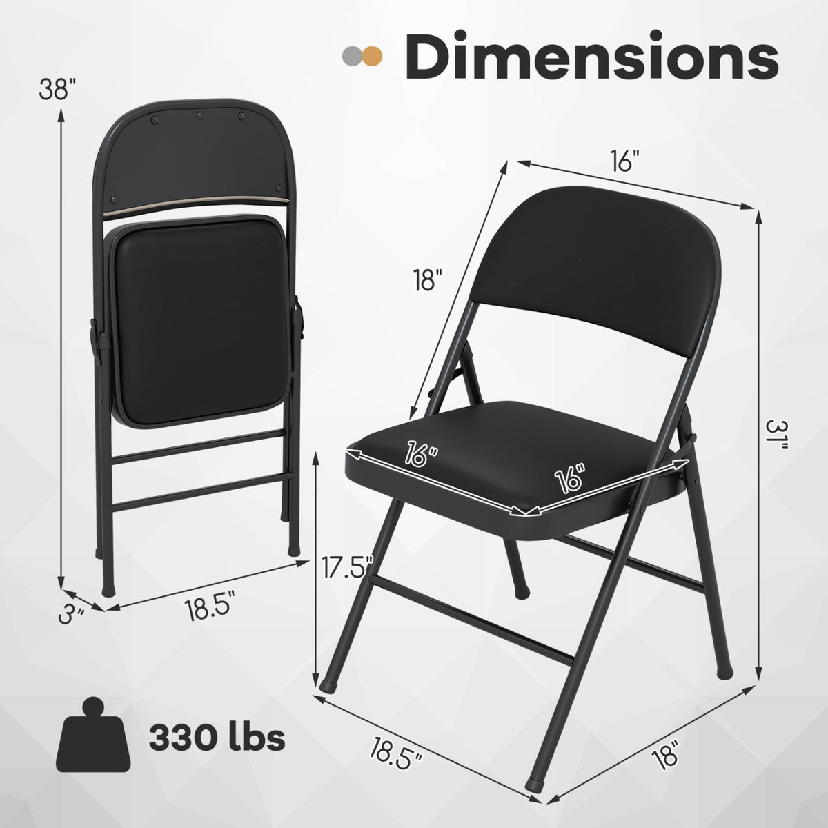 4 Pack Folding Chairs with Metal Frame and PVC Leather for Indoor Outdoor-Black view 5