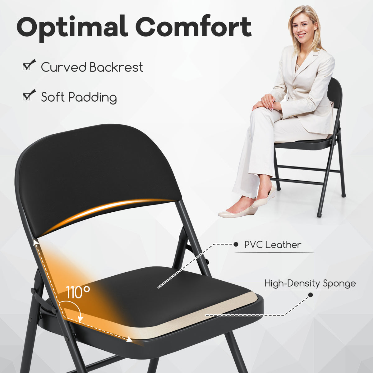 4 Pack Folding Chairs with Metal Frame and PVC Leather for Indoor Outdoor-Black view 7