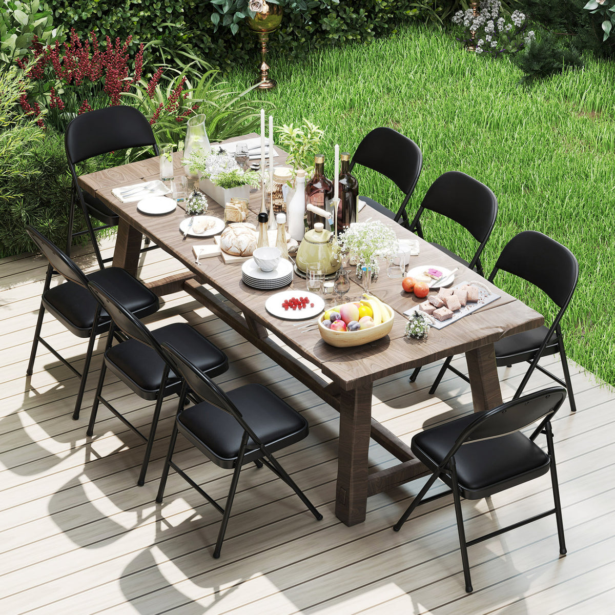 4 Pack Folding Chairs with Metal Frame and PVC Leather for Indoor Outdoor-Black view 9