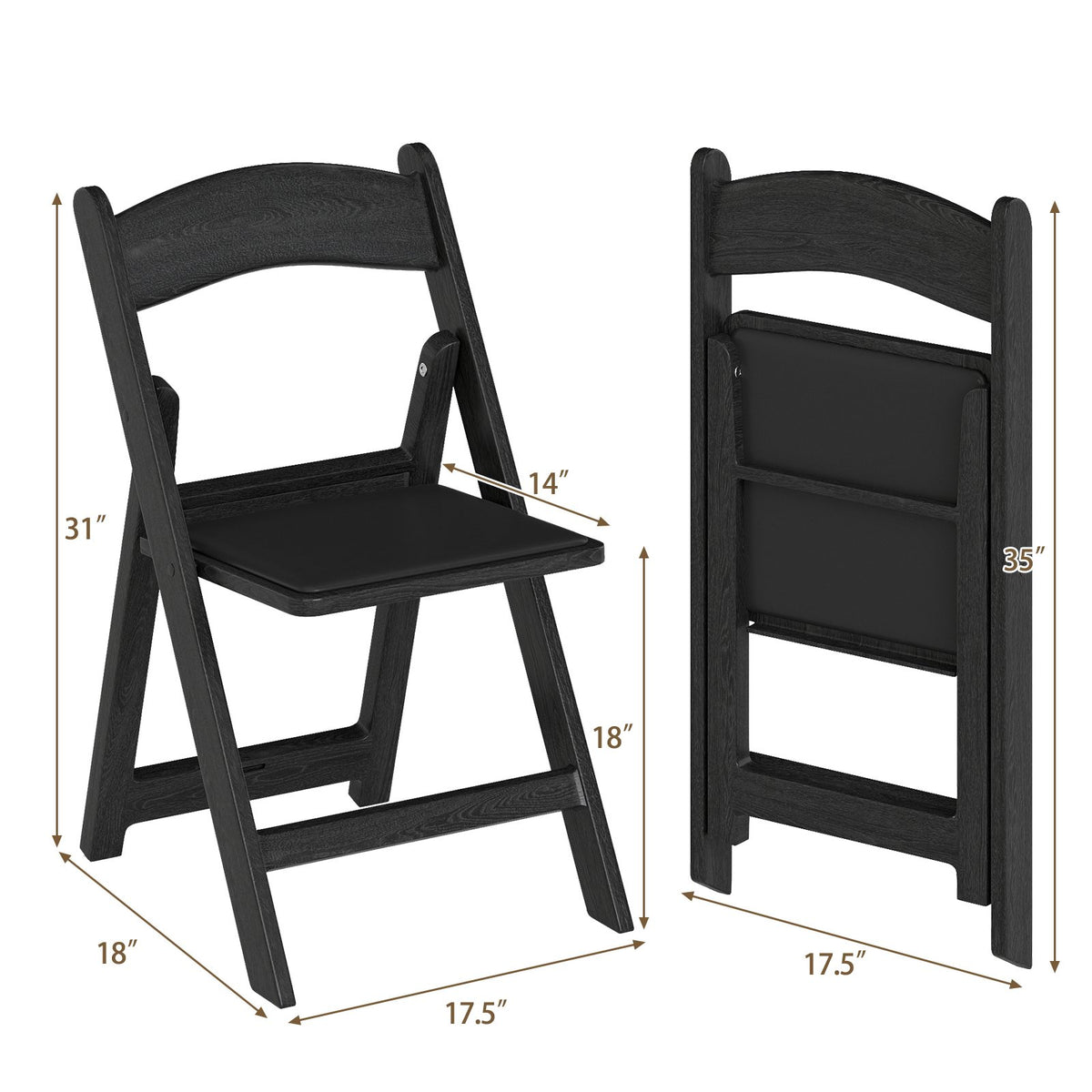 4 Pack Resin Folding Chairs with Padded Seat-Black view 4
