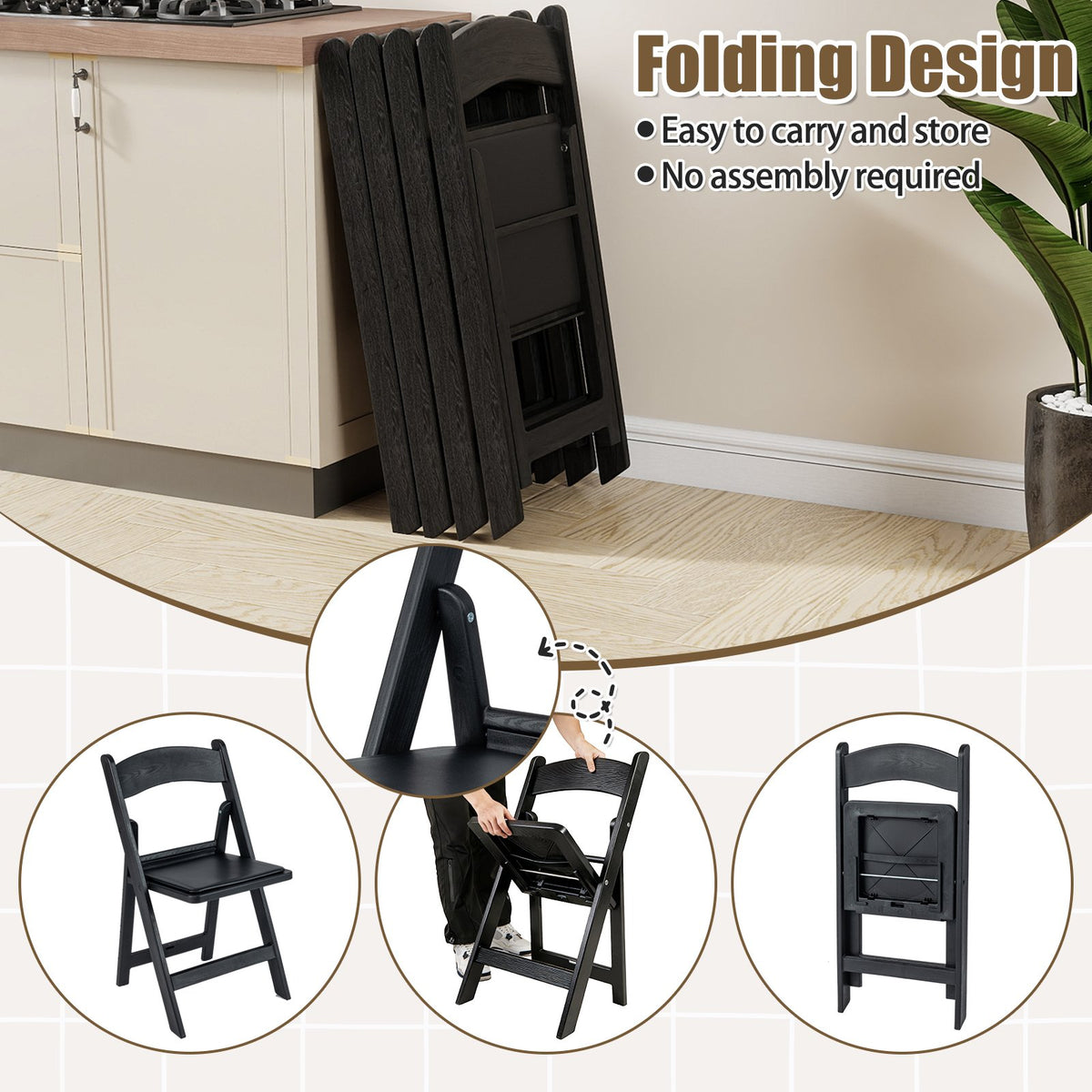 4 Pack Resin Folding Chairs with Padded Seat-Black view 6
