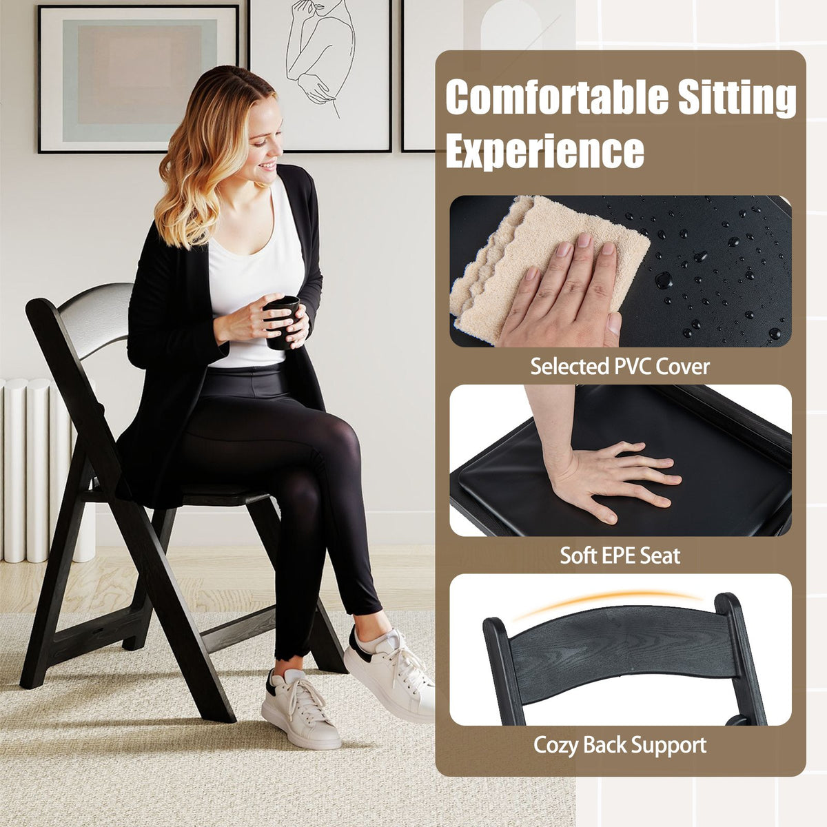 4 Pack Resin Folding Chairs with Padded Seat-Black view 7