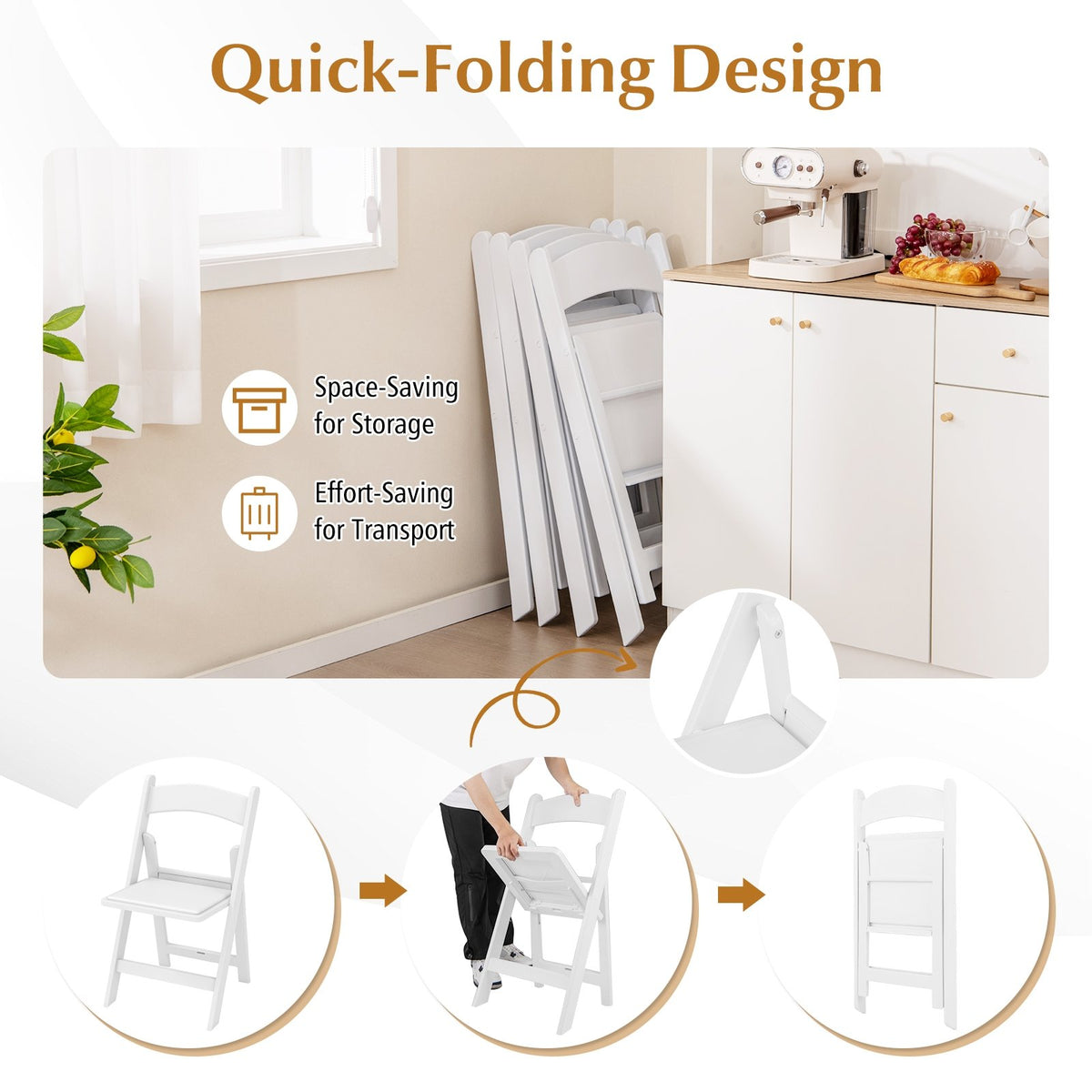 4 Pack Resin Folding Chairs with Padded Seat-White view 9