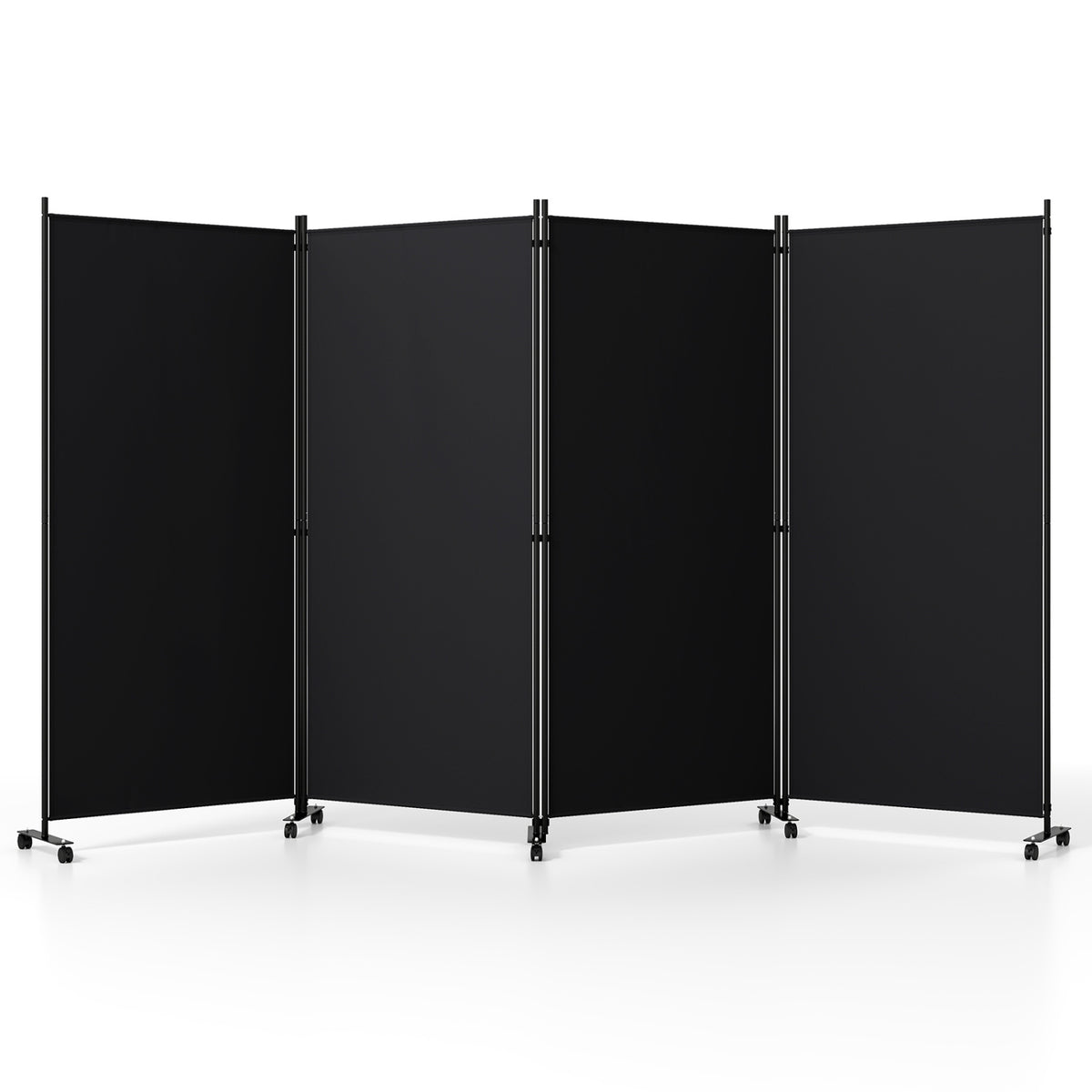 4 Panel Folding Privacy Screen Room Divider with Wheels-Black