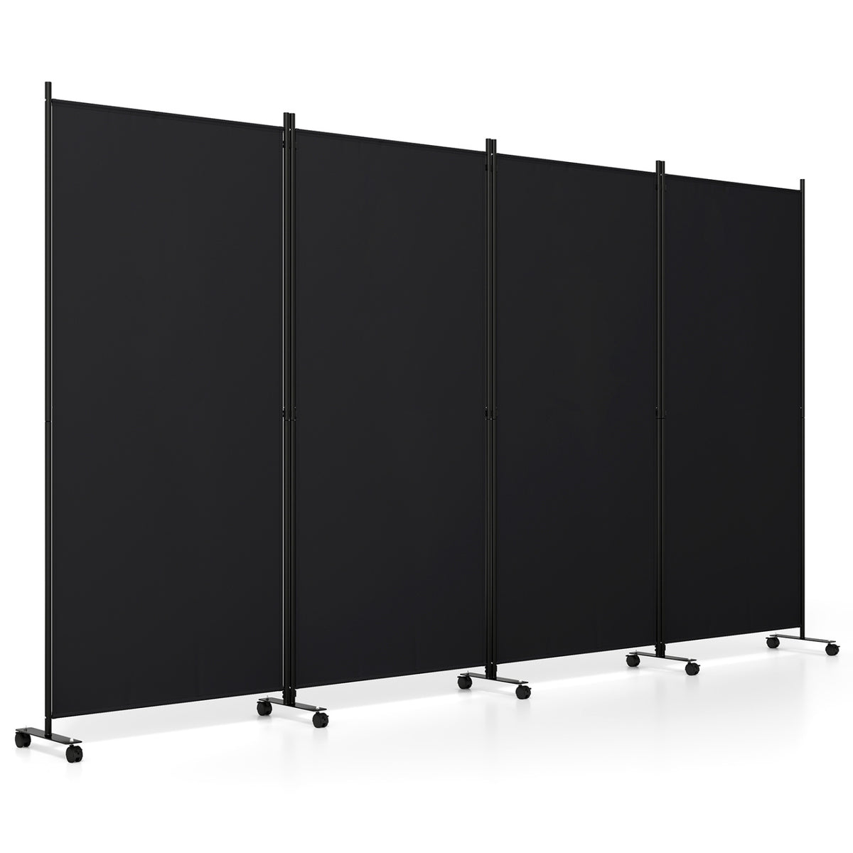 4 Panel Folding Privacy Screen Room Divider with Wheels-Black view 4