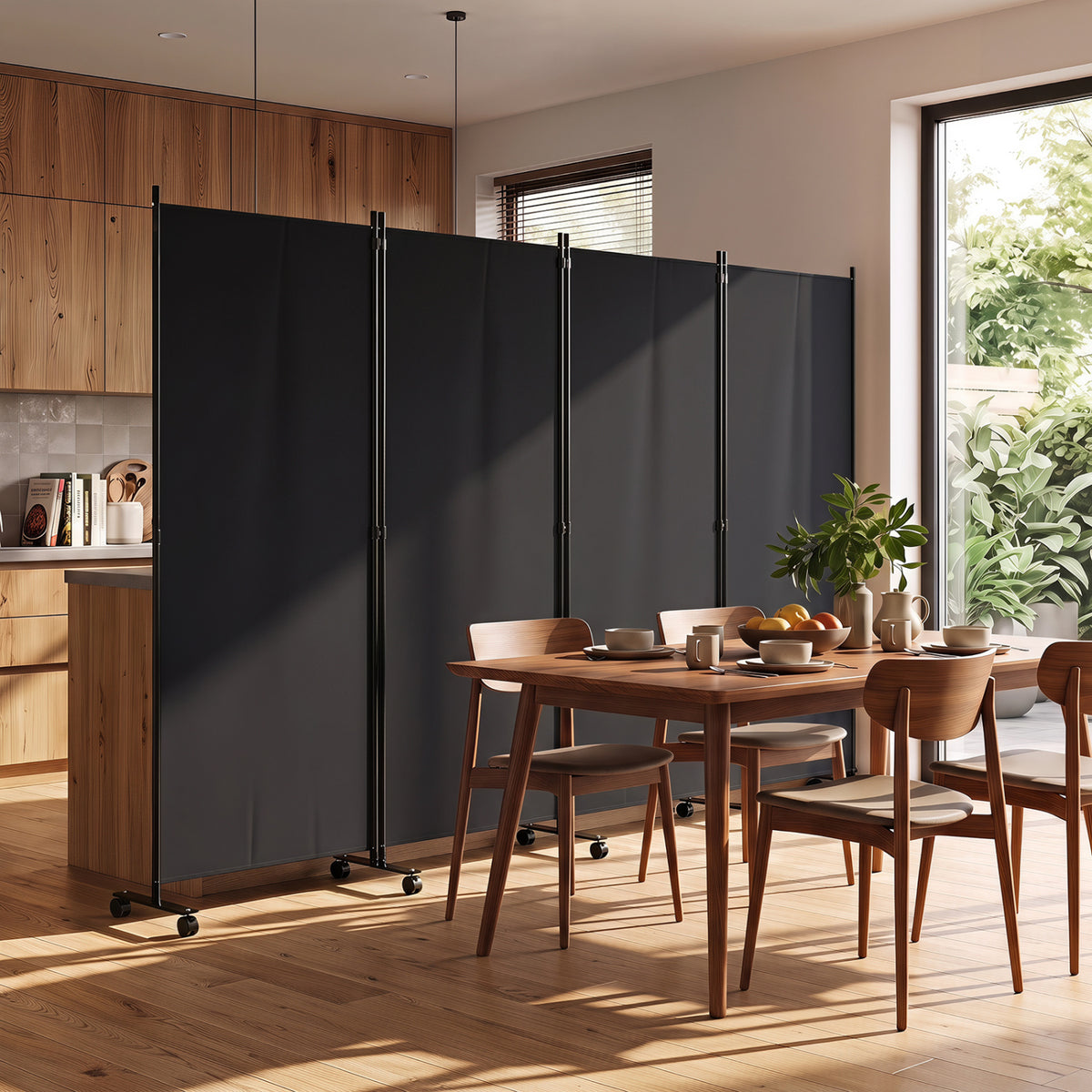 4 Panel Folding Privacy Screen Room Divider with Wheels-Black view 6