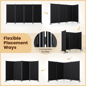 4 Panel Folding Privacy Screen Room Divider with Wheels-Black view 7