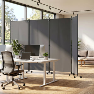 4 Panel Folding Privacy Screen Room Divider with Wheels-Gray view 2