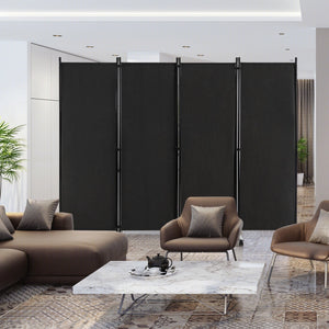 4-Panel Folding Room Divider 6 Feet Rolling Privacy Screen with Lockable Wheels-Black view 2