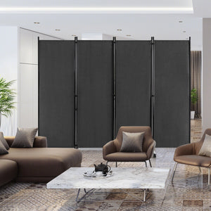 4-Panel Folding Room Divider 6 Feet Rolling Privacy Screen with Lockable Wheels-Gray view 2