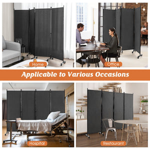 4-Panel Folding Room Divider 6 Feet Rolling Privacy Screen with Lockable Wheels-Gray view 6