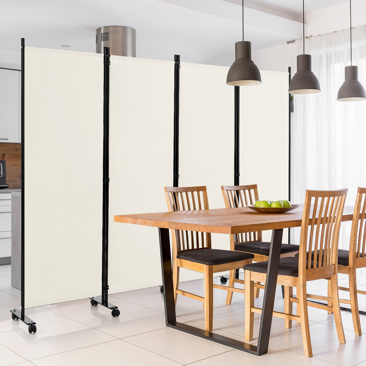 4-Panel Folding Room Divider 6 Feet Rolling Privacy Screen with Lockable Wheels-White view 5