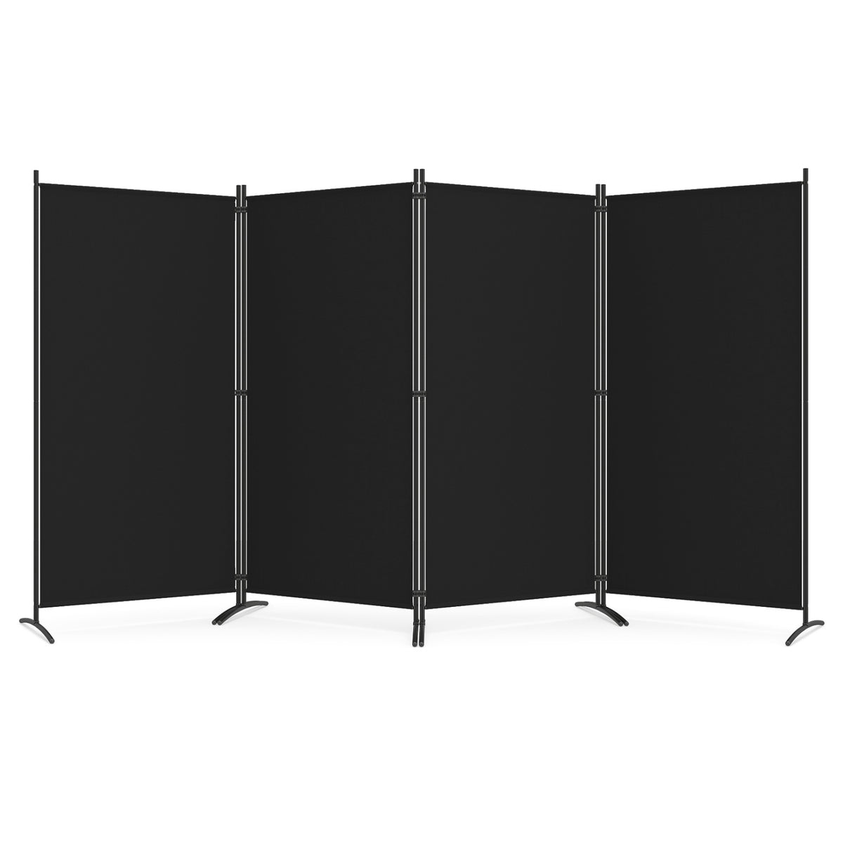 4 Panel Room Divider 6 FT Tall Folding Privacy Screen with Curved Metal Feet-Black
