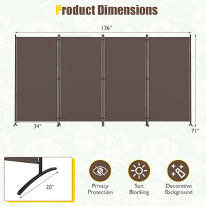 4 Panel Room Divider 6 FT Tall Folding Privacy Screen with Curved Metal Feet-Brown view 3