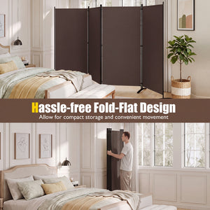 4 Panel Room Divider 6 FT Tall Folding Privacy Screen with Curved Metal Feet-Brown view 6