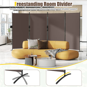 4 Panel Room Divider 6 FT Tall Folding Privacy Screen with Curved Metal Feet-Brown view 9